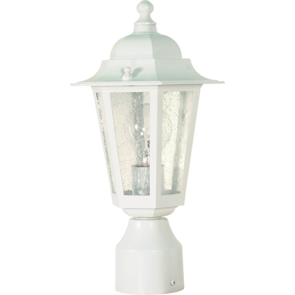 Nuvo Lighting 60/994  Cornerstone - 1 Light - 14" - Post Lantern with Clear Seed Glass in White Finish